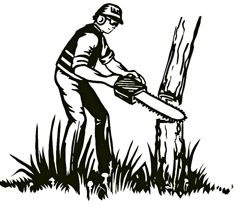 man ;cutting tree illustration, tree falling over field of grass